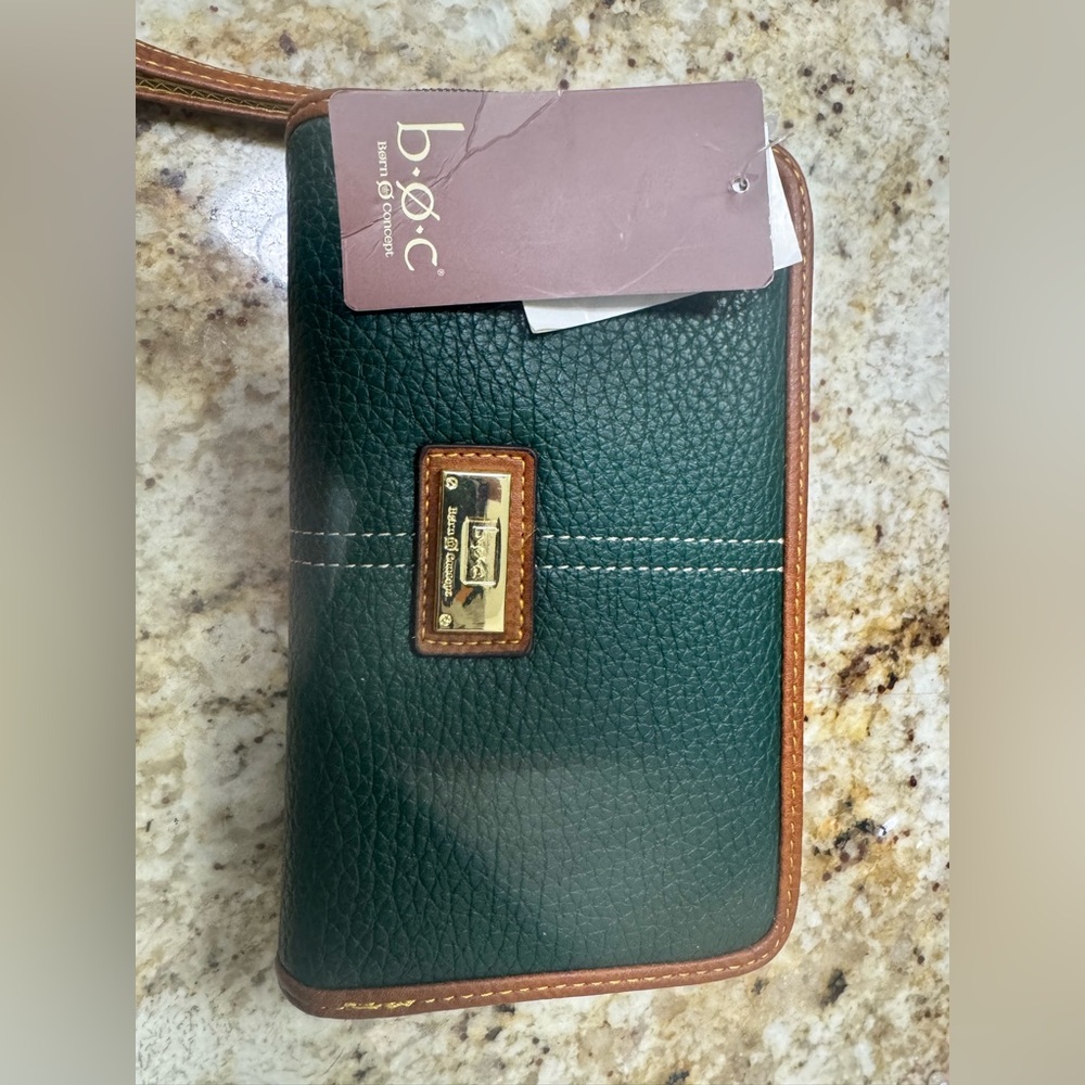 B.O.C. Forest Green and Tan Leather Clutch